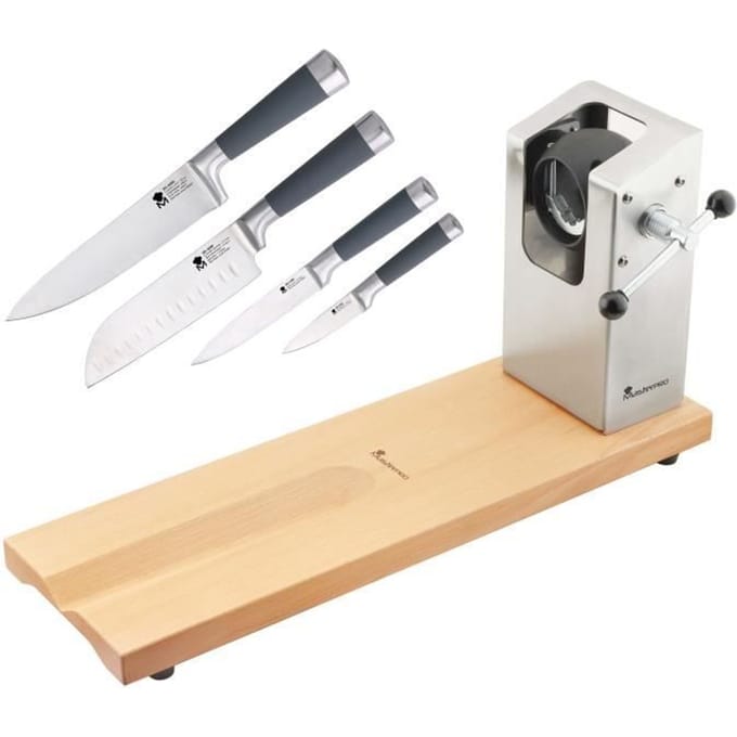 Porte-jambon BERGNER Masterpro 62 x 19,5 x 3,3 cm avec jeu de 4 couteaux de cuisine San Ignacio Masterpro