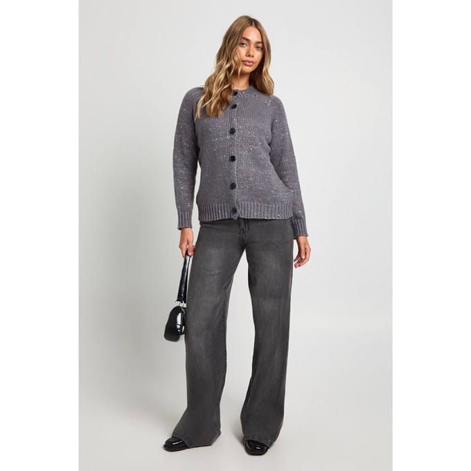 boohoo Dames Gebreide cardigan met paillettendetail | Charcoal | Maat: Small