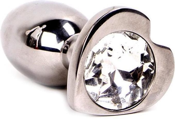 Buttplug RVS in hartvorm met wit kristal