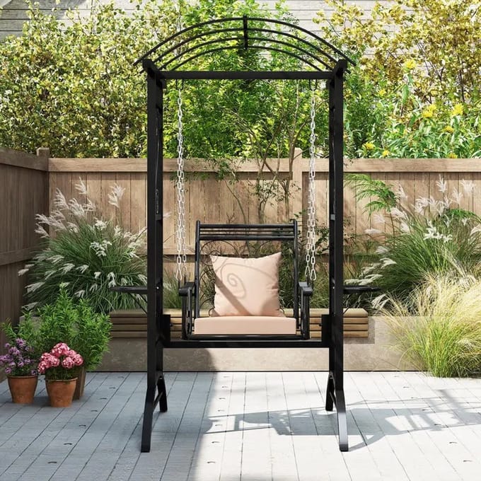 Dailygoods Buitenschommel met frame & 2 pergola's & kussens & bijzettafels