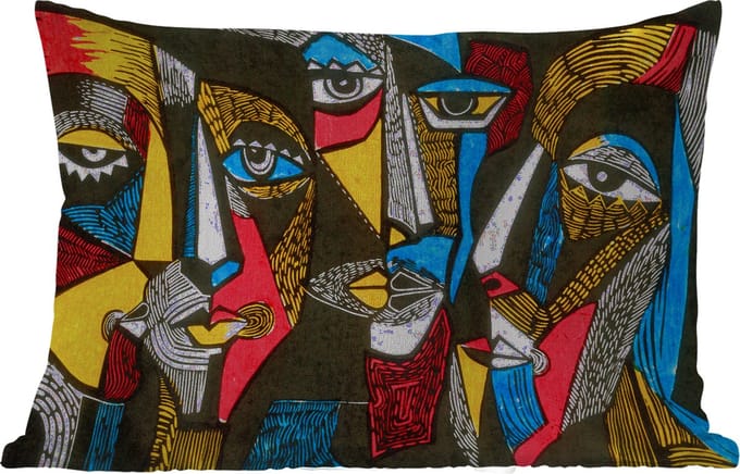 Buitenkussens - Tuin - Schilderij - Olieverf - Kubisme - 50x30 cm