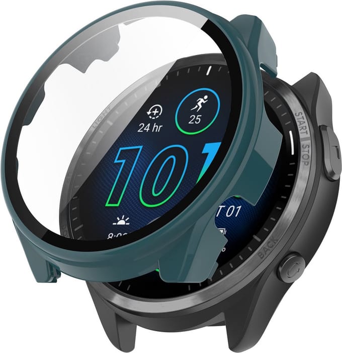 Watch case screenprotector - hoesje - gehard glas - geschikt voor Garmin Forerunner 965 - groen