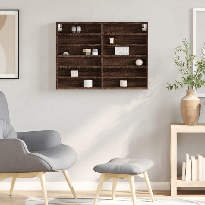 vidaXL - Vitrinekast - 80x8,5x58 - cm - bewerkt - hout - bruin - eikenkleurig