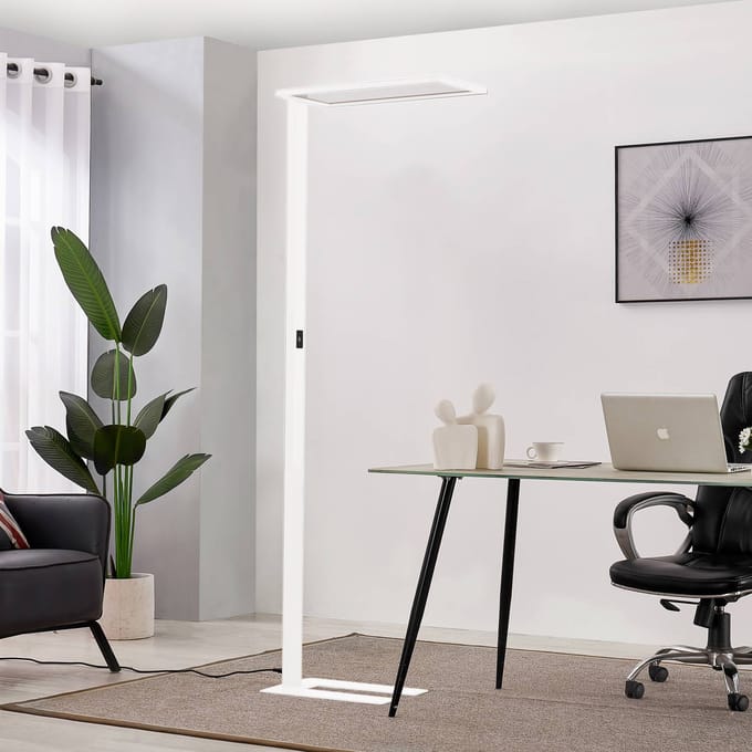 Prios LED kantoor vloerlamp Taronis, wit, 195 cm, dimbaar