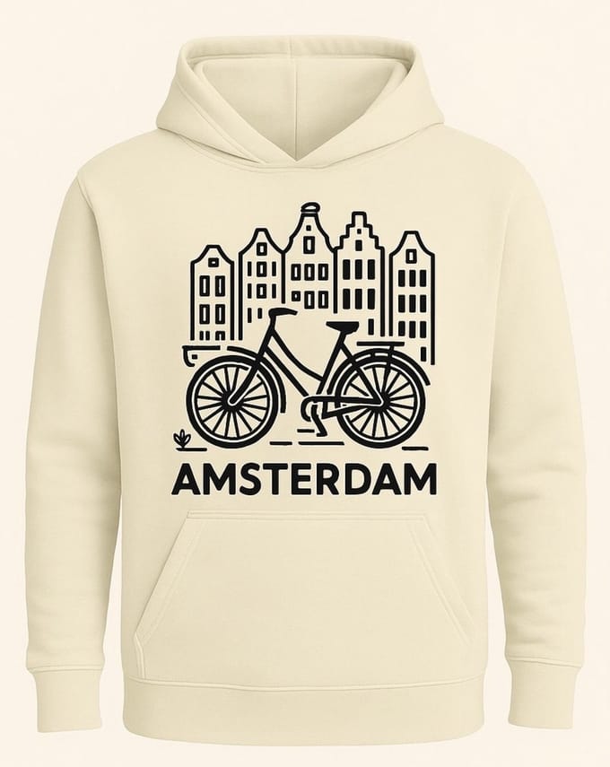 Hoodie Fiets Amsterdam - Cream - L