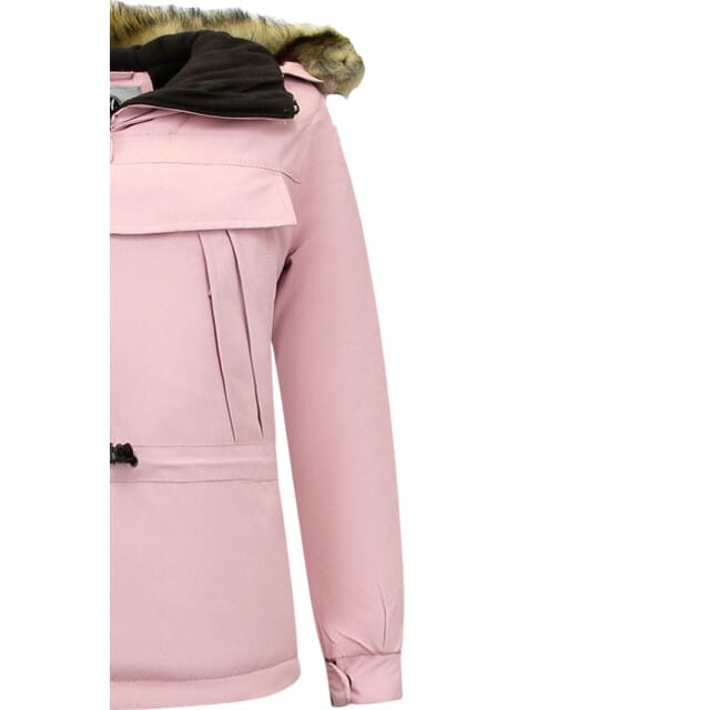 Dames Anorak Winterjas met Bontkraag - Pink