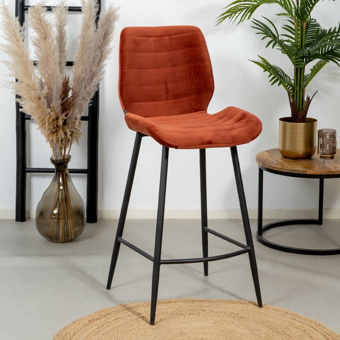 Bronx71® Velvet barkruk Toby koper 71 cm - barstoel