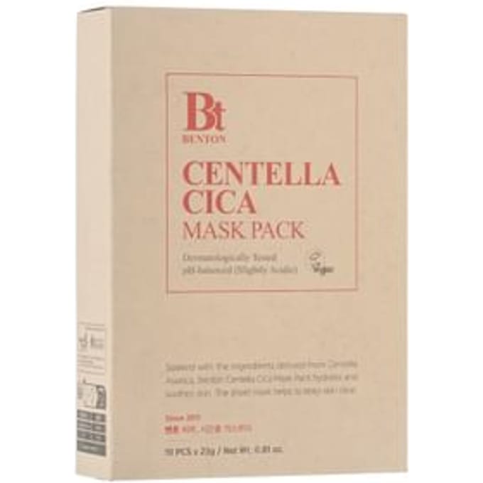 Benton, Goodbye Redness Centella Cica Beauty Mask Pack, 10 sheets, 23g (0.81oz) each white