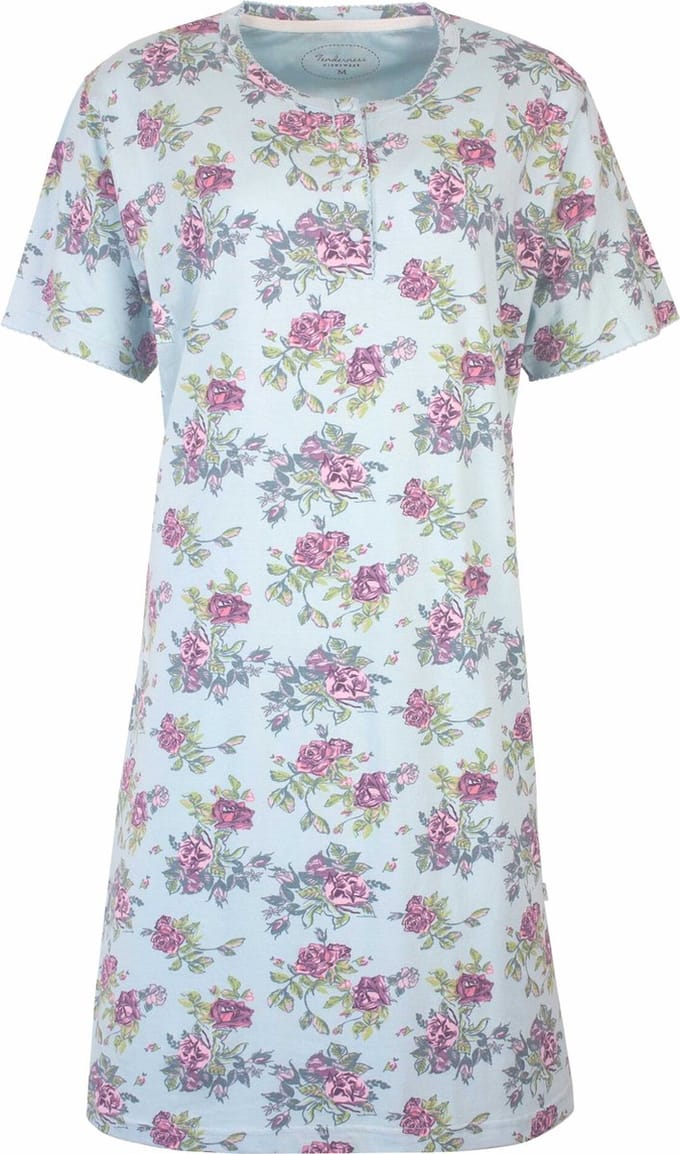 Tenderness Dames Nachthemd - Slaapkleedje - Korte Mouwen - Licht Blauw - Maat S