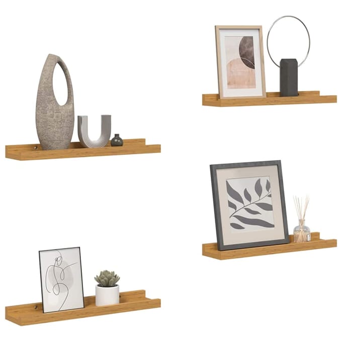 vidaXL - Wandplank - 4 - st - Beige - 60 - x - 9 - x - 3 - cm - Bewerkt - hout