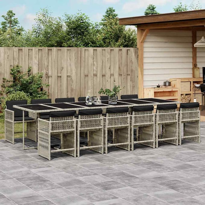 vidaXL - 13-delige - Tuinset - met - kussens - poly - rattan - lichtgrijs