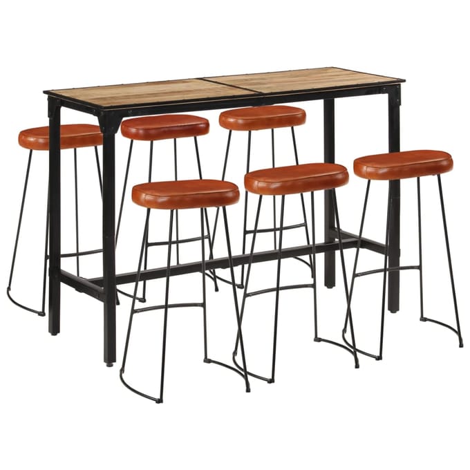 vidaXL - 7-delige - Barset - massief - ruw - mangohout - en - metaal