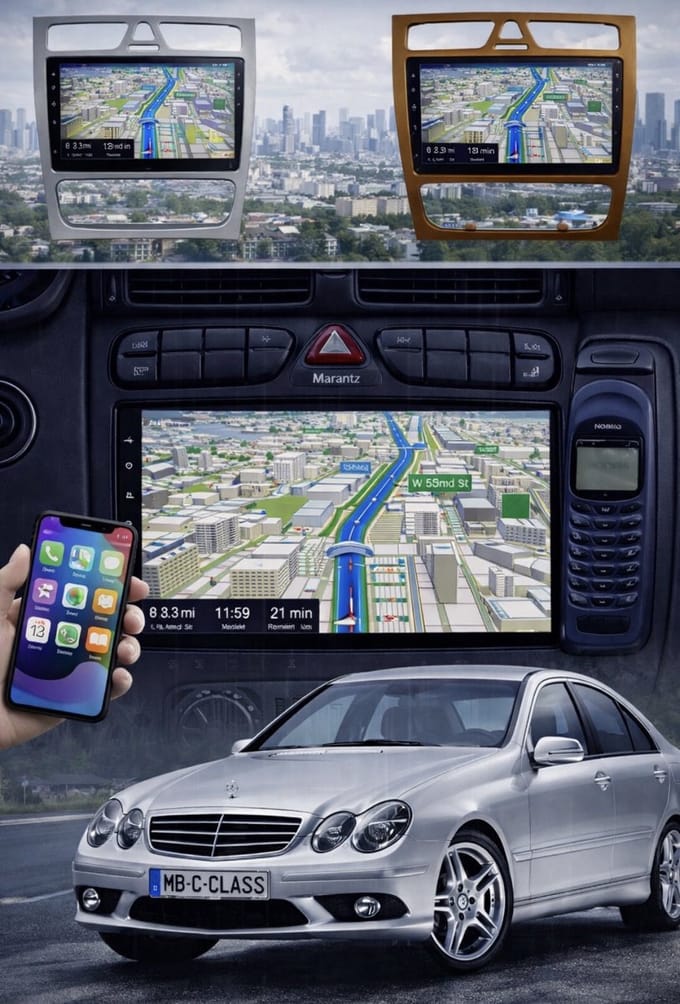 ADIVOX T1 9 inch geschikt voor MB C-Class W203 modellen Android 15 CarPlay/Auto/Wifi/RDS/DSP/DAB+