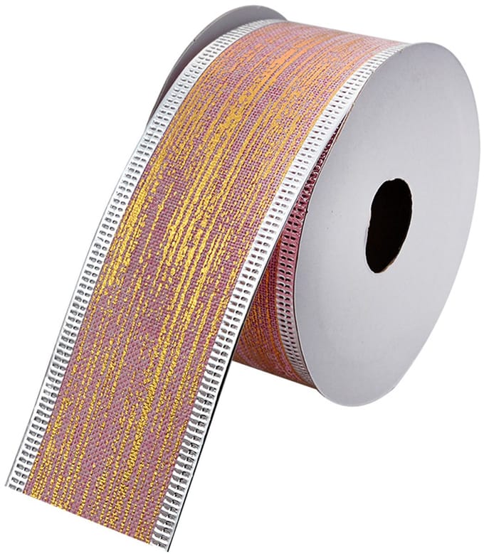 Clayre & Eef Kerstlint 38 mm Roze Goudkleurig Synthetisch