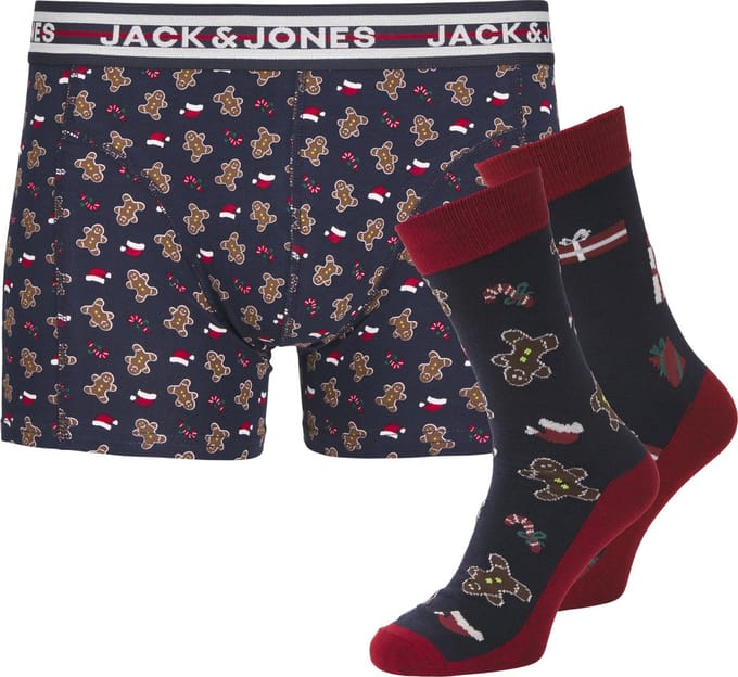 Jack & Jones heren giftbox 3P boxer & sokken gingerman blauw