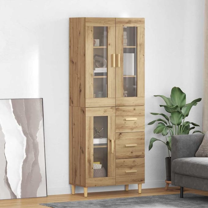 vidaXL - Highboard - Artisan - Eiken - 69,5 - x - 34 - x - 180 - cm - Bewerkt - hout