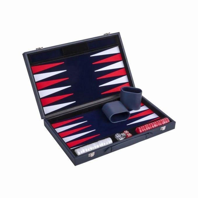 Backgammon 15 inch - Rood & Wit Ingelegd Bord - Luxe Kunstlederen Koffer - Inclusief Stenen, Dobbelstenen & Werpbeker - Engelhart