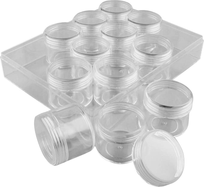 Opslagdoos met potjes, H: 30 mm, d 35 mm, 20 ml, 12 stuk/ 1 set