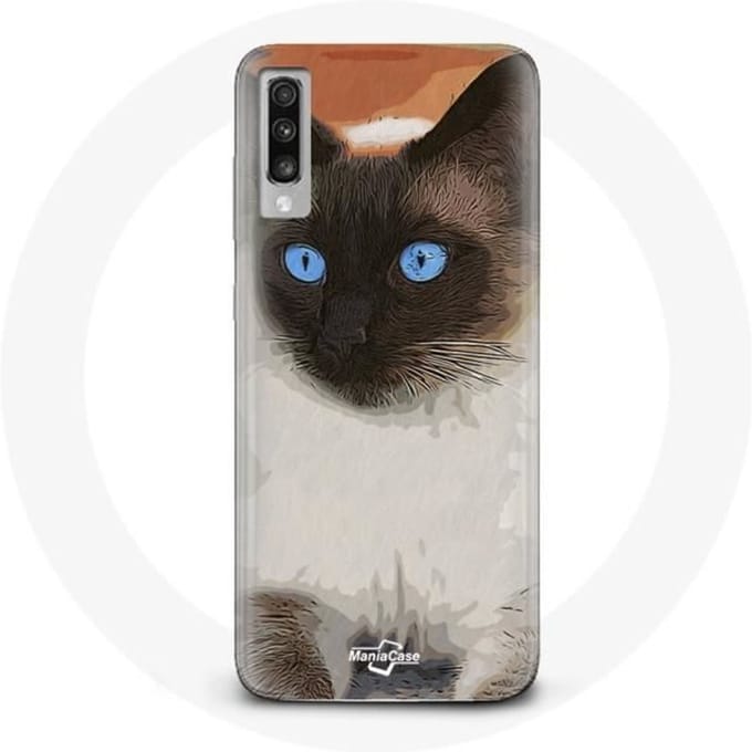 Case voor Samsung Galaxy A70 Siamese Kat Zwart en Wit Blauwe Ogen