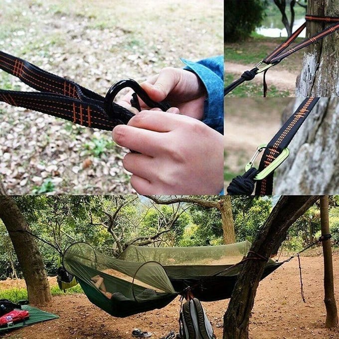 2 stuks extra sterke hangmatriemen, verstevigde ophangriemen voor aan een boom, voor veiligheid en comfort tijdens het kamperen in de buitenlucht, met een hoog draagvermogen. 2pcs oranje