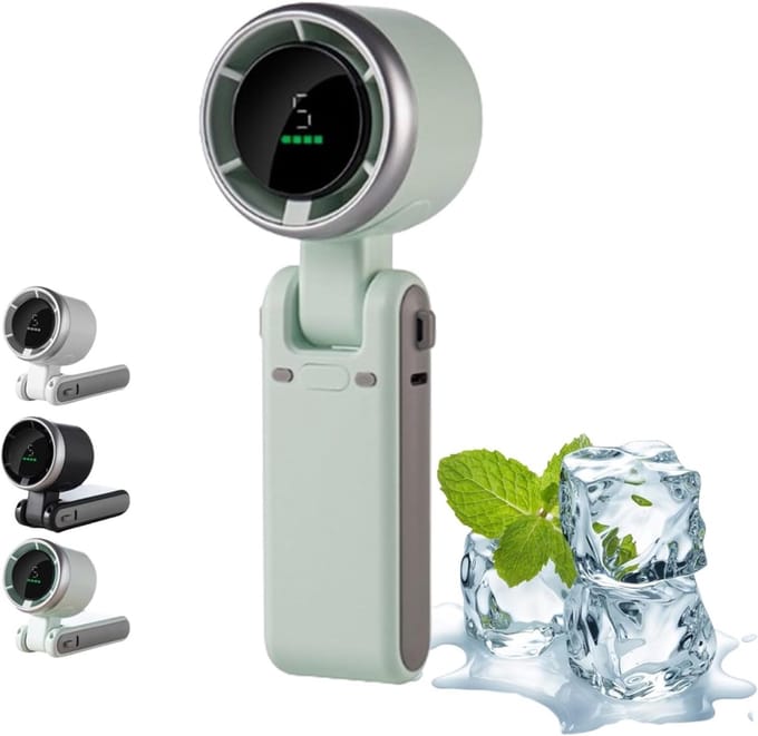 Mini Ventilator –Tafelventilator & Nekventilator – 3600mAh USB Ventilator – 5 Snelheden – Handventilator met LCD Display – Oplaadbaar – Sterke Wind – 180° Verstelbaar-Groen