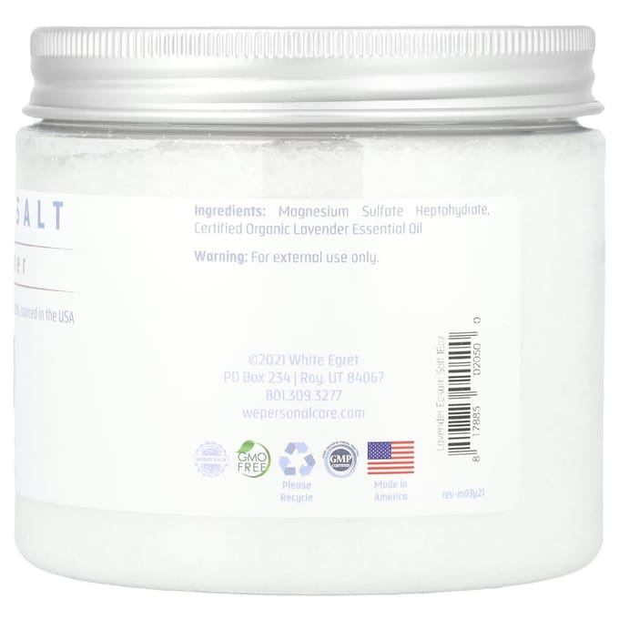 Soins personnels White Egret, sel d'Epsom, lavande, 16 oz (454 g) white