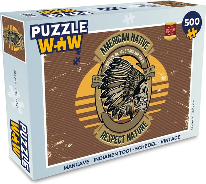 Puzzel Mancave - Indianen tooi - Schedel - Vintage - Legpuzzel - Puzzel 500 stukjes