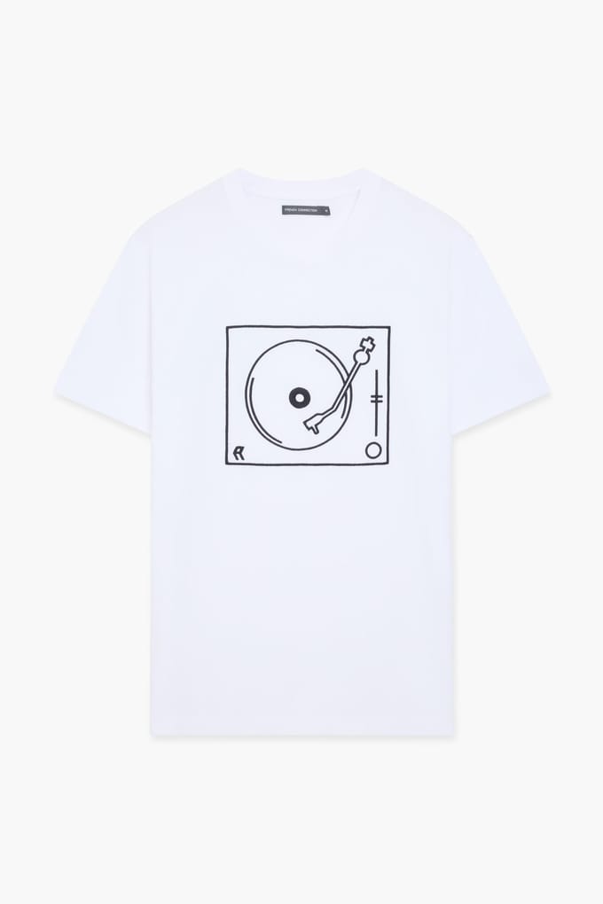 French Connection Turntable Single Embroidered White/black Größe: M | Bedruckte T-Shirts Outlet | Herren | Weiß