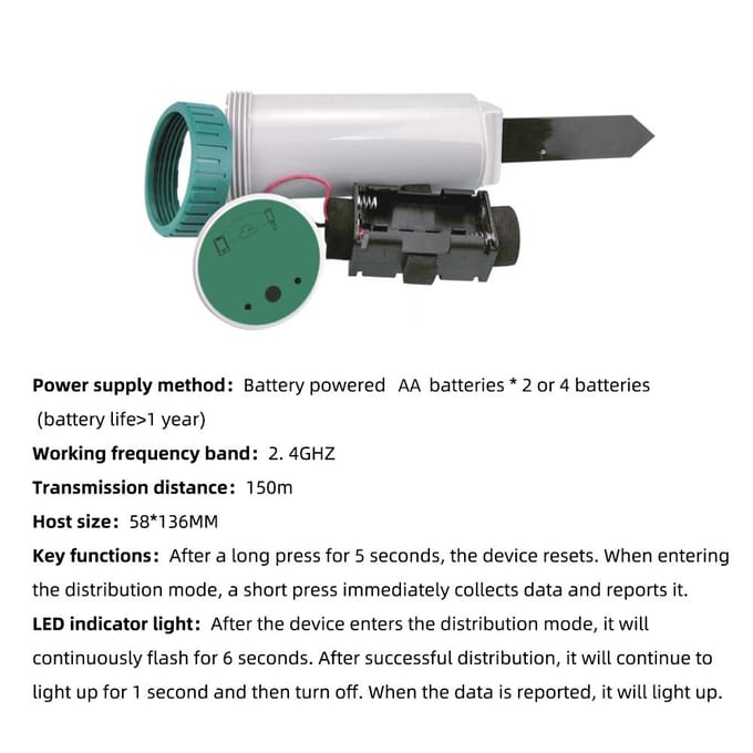 Tuya Smart WiFi draadloze bodemtemperatuur- en vochtigheidsmeter Bodemtester voor tuin en gazon wit
