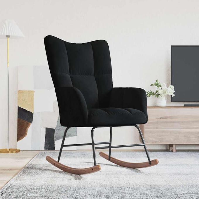 vidaXL Schommelstoel Velvet - Zwart, 61 x 78 x 98 cm