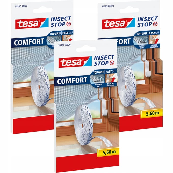 Tesa Comfort Serie - Zelfklevende Klittenband - 5.6m x 9mm - Wit - Voor Ramen
