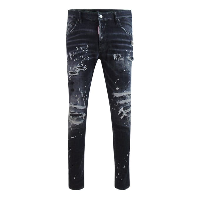 Dsquared2 Skater Jeans Verstevigd Gescheurd Met Verfspatten Zwarte Wassing