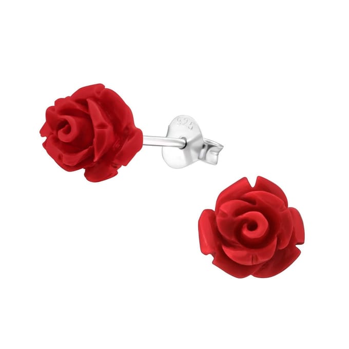 La Rosa Princesa Rode Roos Oorbellen Zilver - Valentijn Bloem Rood 8mm