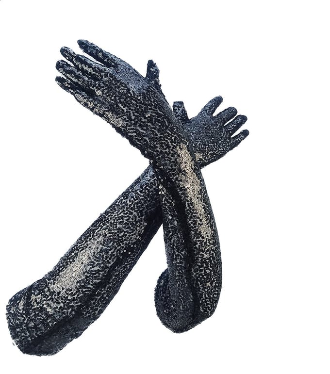 BamBella® - Handschoenen feest Lang Zwart Glitter - dames - One Size