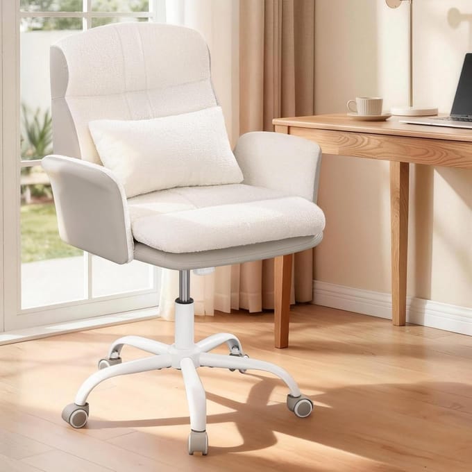 Bureaustoel - Homeoffice stoel - Comfortabel werken - Verstelbare rugleuning - 61 x 64.5 cm - Wit