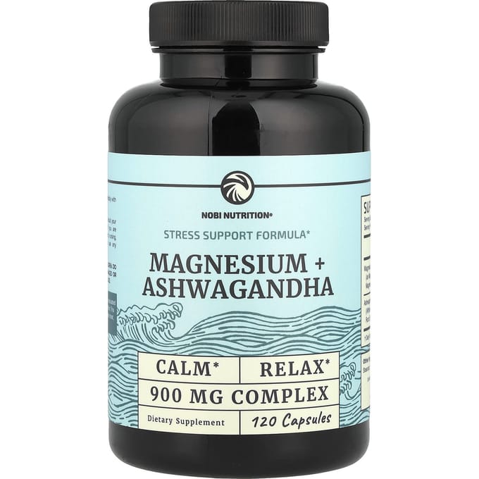 Nobi Nutrition, Magnesium + Ashwagandha, 120 Capsules