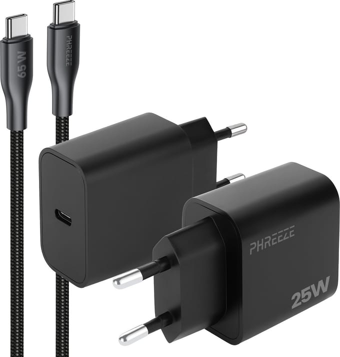 Phreeze usb C oplader 25w - Usb c naar usb c kabel 1 meter - Super fast charger voor smartphone tablet en laptop