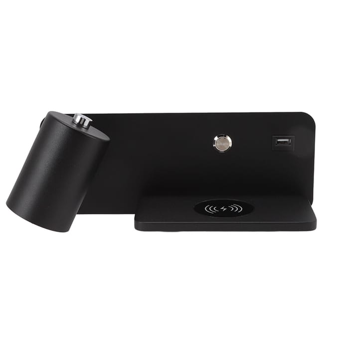 LED Wandlamp USB-interface Draadloos Opladen LED Wandlamp voor Woonkamer Slaapkamer 85‑265V Zwart