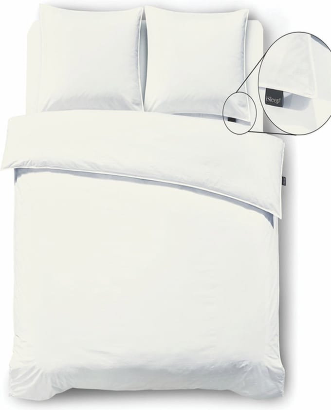 iSleep Dekbedovertrek Perkal - Eenpersoons - 140x200/220 cm - Licht Beige
