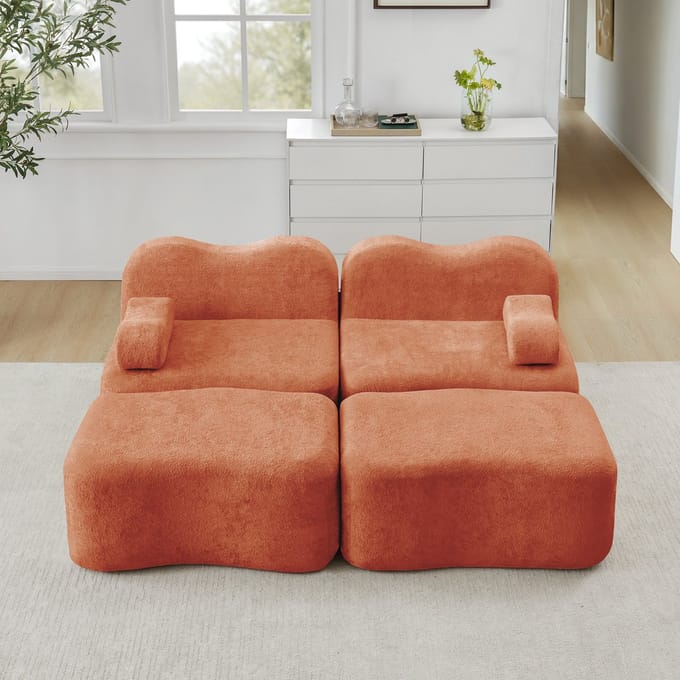 MODFU Modulaire Bank - Frameloos En Antislip - Golfvormig - Voor Woonkamer - Fluweel - Oranje