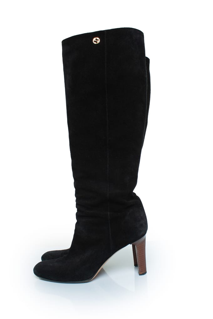Zwarte suède knieboots met GG-logo
