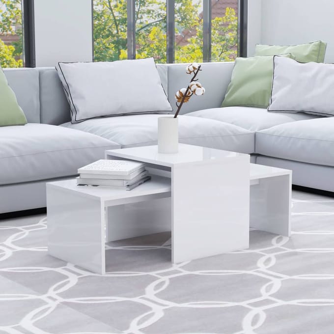 vidaXL - Salontafelset - 100x48x40 - cm - bewerkt - hout - hoogglans - wit