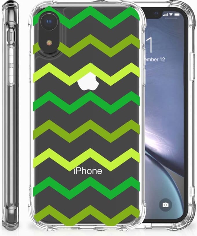 Back Cover voor Apple iPhone Xr Doorzichtige Silicone Hoesje Zigzag Groen