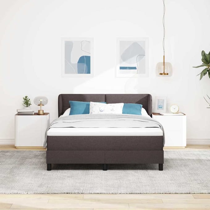 vidaXL - Boxspring - bed - met - hoofdeinde - Donkerbruin - 140 - x - 190 - cm - Stof