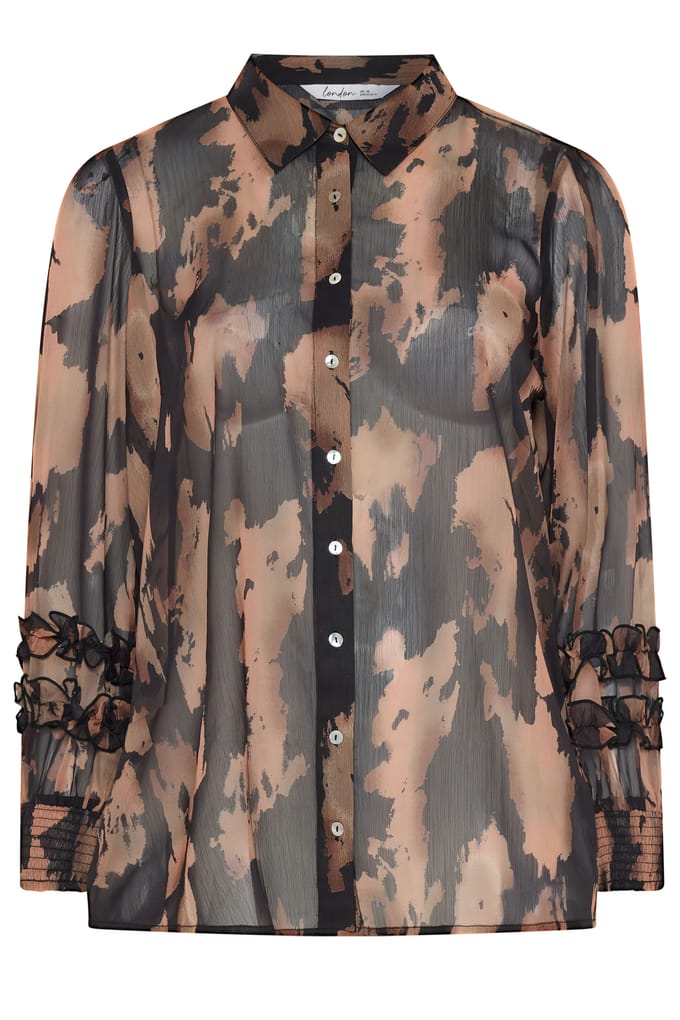 Yours London Zwart Shirt Met Abstracte Print En Ruches Size 48