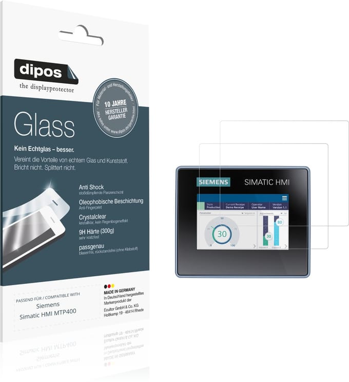 dipos – 2x Pantserfolie geschikt voor Siemens Simatic HMI MTP400 | 9H Screenprotector