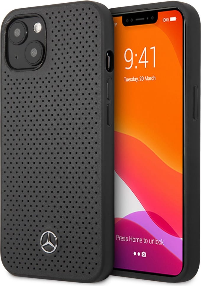 Mercedes-Benz iPhone 13 Mini Hardcase Backcover hoesje - Real Leather - Perforated - Grijs