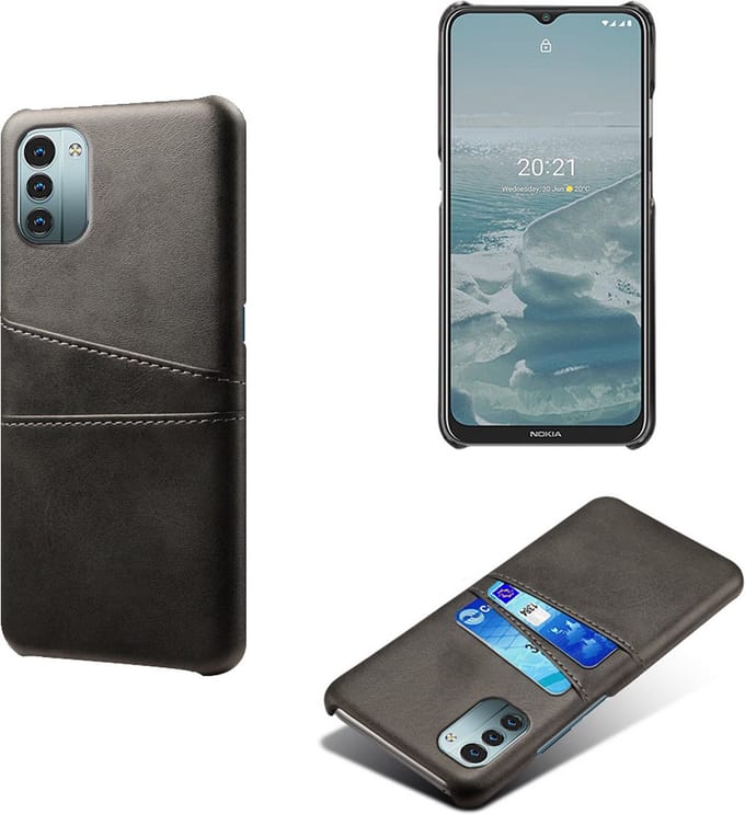 Back Cover met Opbergvakjes + Anti-Static Glas Screenprotector voor Nokia G21 4G / G11 4G _ Zwart