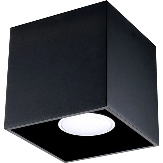 Plafondlamp QUAD 1 kubusvormige opbouwspot - Sollux Lighting - IP20 - Zwart aluminium behuizing - 10 x 10 x 10 cm - 1 x GU10 LED, exclusief lichtbron - Max. 10 W - Moderne plafondlamp voor gang, hal en woonkamer