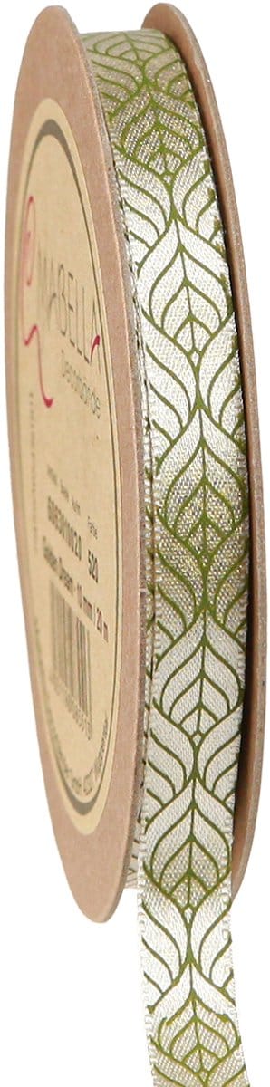 Zijdelint cadeaulint blaadjes beige groen 10mm 20m